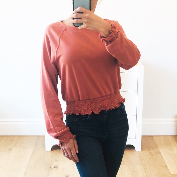 LAST 1! Pumpkin French Terry Smocked Waist Top - Picture 6 of 8